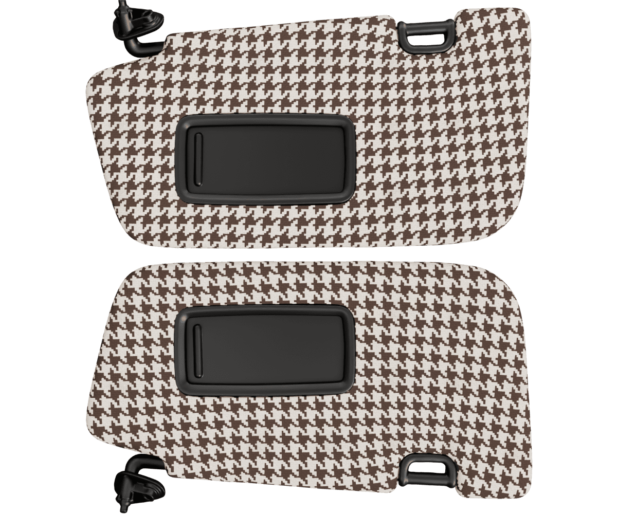 Subaru Impreza sun visors in custom woven houndstooth fabric (Dark Beige)