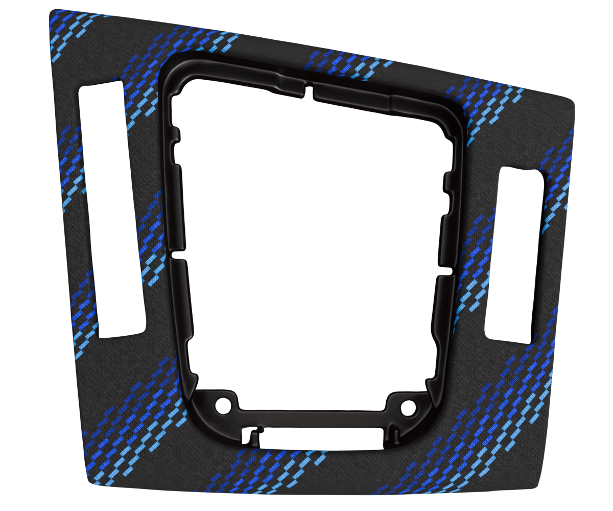 bmw e46 OEM center console wrapped in 3 Mtech Blue fabric