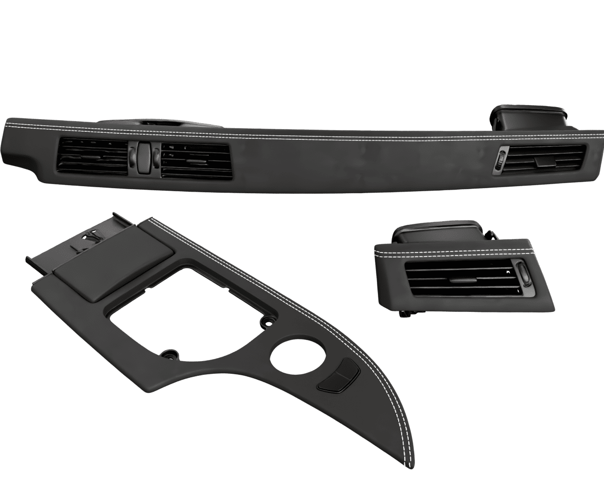 bmw e6x Custom upholstered black Alcantara wood trim set with parallel stitching