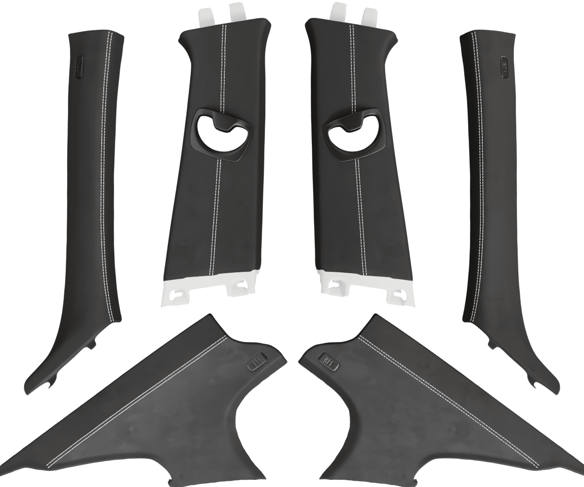 bmw e90 Custom upholstered black Alcantara pillar set with parallel stitching