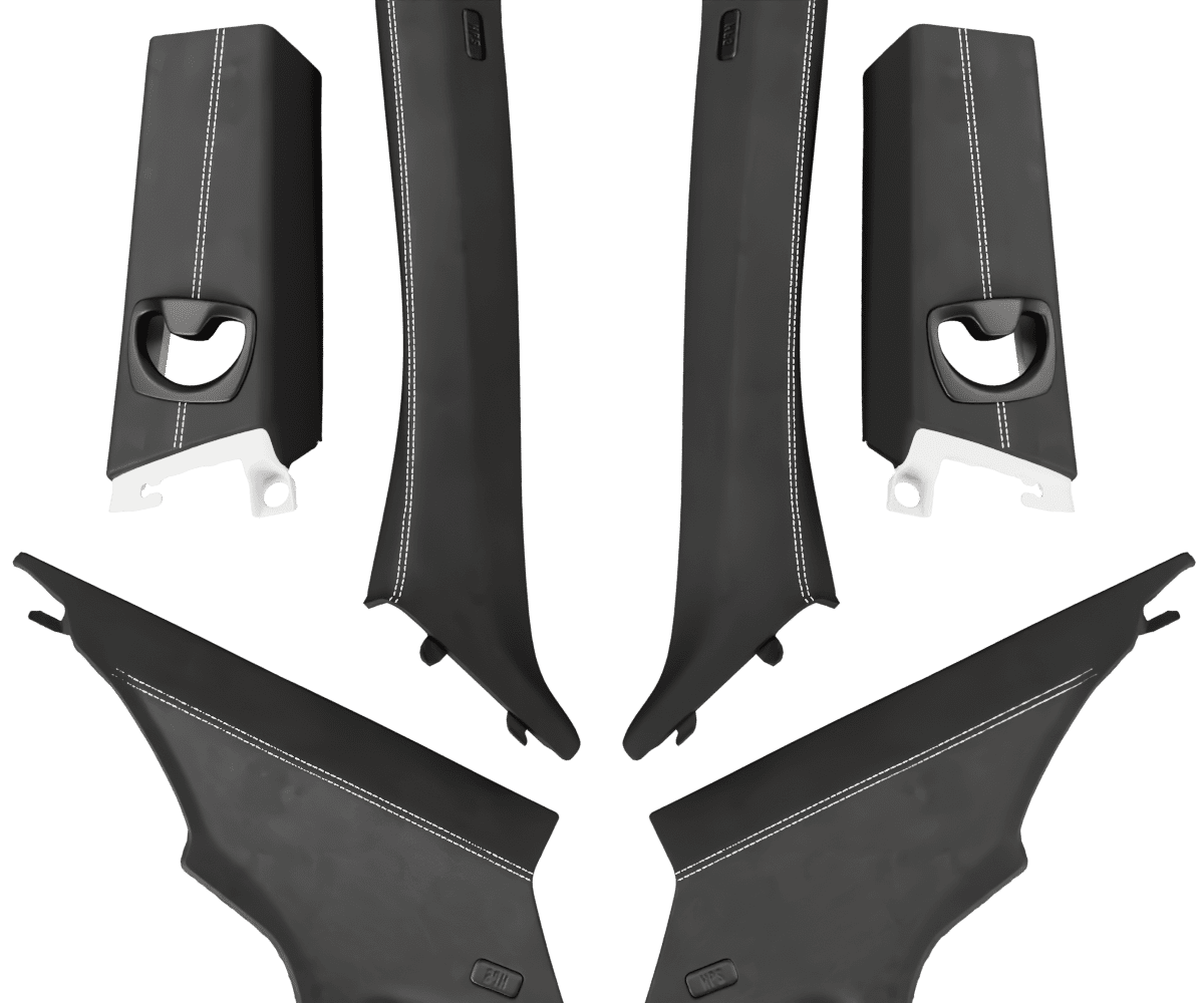 bmw e92 Custom upholstered black Alcantara pillars with parallel stitching