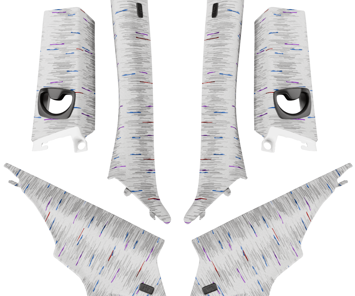 bmw e92 OEM pillars wrapped in 3 M Hurricane Grey fabric