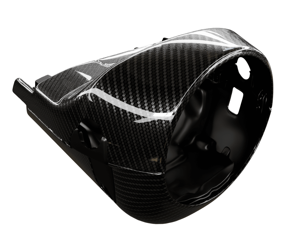 bmw e9x Carbon fiber steering column cover heated in a high gloss finish