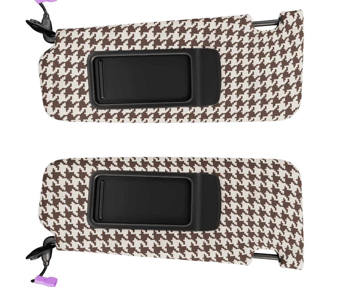 bmw e9x sun visors upholstered in custom woven houndstooth fabric