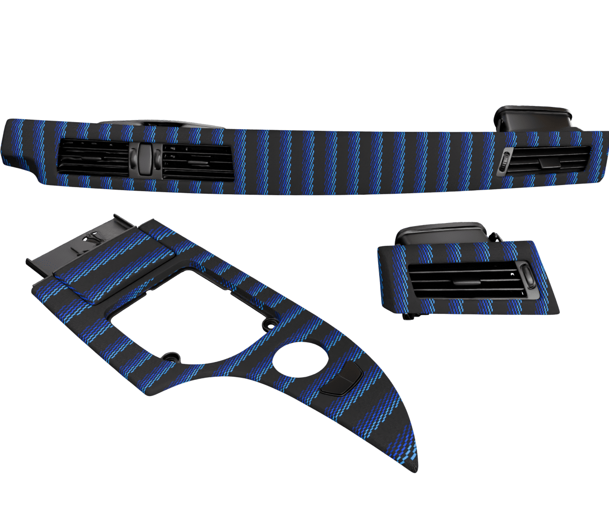 bmw e6x OEM wood trim set wrapped in 3 Mtech Blue fabric
