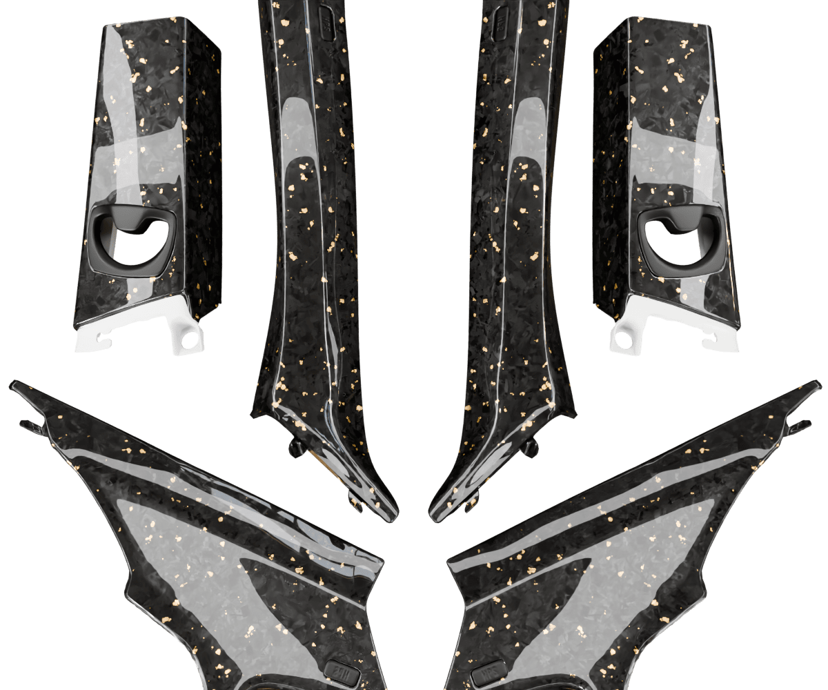 bmw e92 Forged carbon fiber pillars with colored flakes finished in high gloss