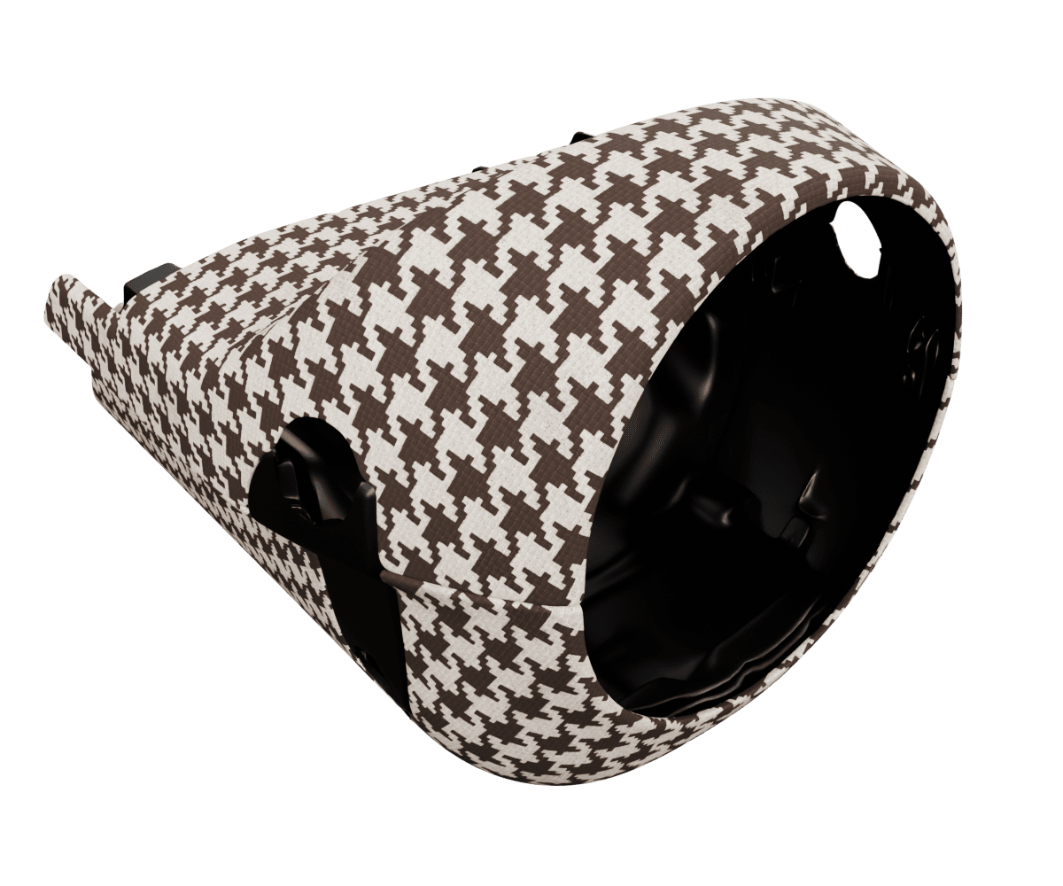 bmw e9x steering column cover upholsered in custom woven houndstooth fabric
