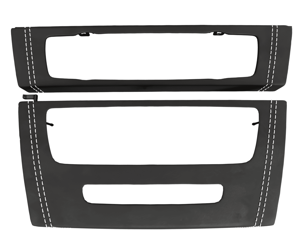bmw e9x idrive Custom upholstered black Alcantara ac media panel cover bundle with parallel stitching