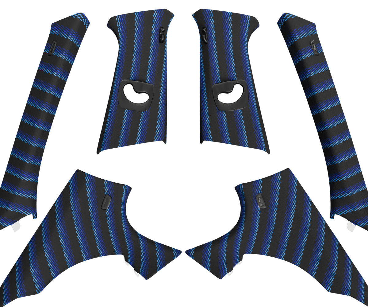 bmw f10 OEM pillars wrapped in 3 Mtech Blue