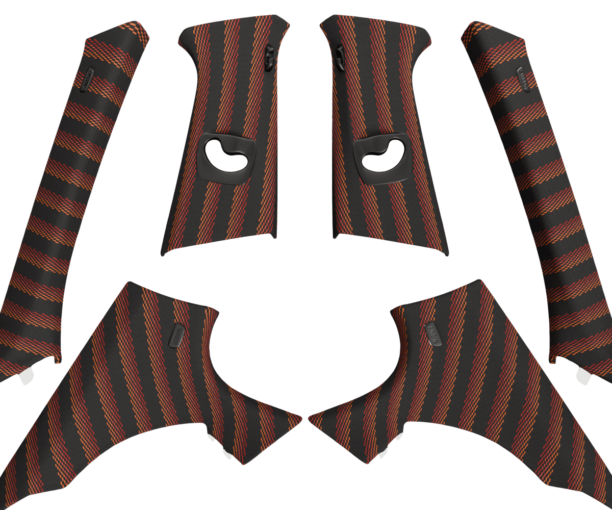 bmw f10 OEM pillars wrapped in 3 Mtech Red